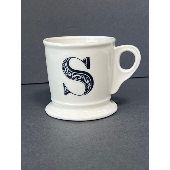 Anthropologie Initial Mug S Monogram Coffee Cup White Black Letter Shaving Style - Picture 1 of 8